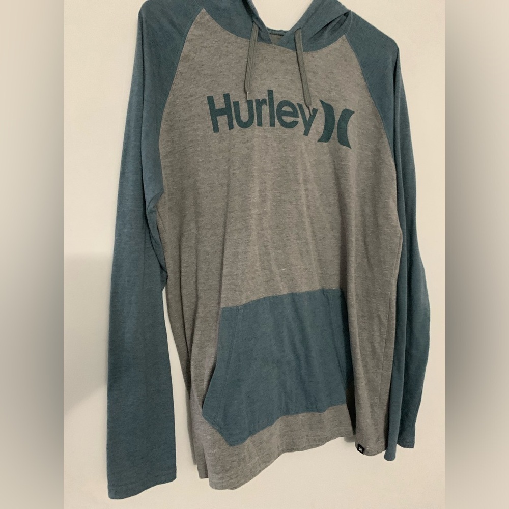 Hurley Sweatshirt Lightweight Hoodie Mens Size L Blue Gray Comfy Color Block - Picture 2 of 8